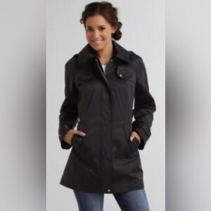 NWOT Covington Full Zip Snap Button Black Rain Trench Coat Pockets Hood 1X